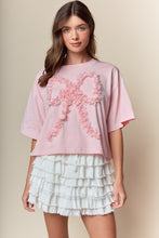 Load image into Gallery viewer, RARERAW Boxy CROP Top with 3D Floral Bow Applique in Pink