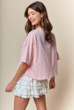 Load image into Gallery viewer, RARERAW Boxy CROP Top with 3D Floral Bow Applique in Pink
