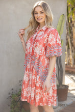 Load image into Gallery viewer, VOY Paisley Print Button Down Dress in Coral