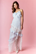 Load image into Gallery viewer, RARERAW Coquette Print and Lace Slim Fit Maxi Dress in Blue