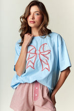 Load image into Gallery viewer, RARERAW OVERSIZED T-Shirt with Lace Baseball Print Bow Applique on Front in Sky Blue