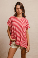 Load image into Gallery viewer, BiBi Textured Waffle Knit Striped Pattern Top in Pink/Red