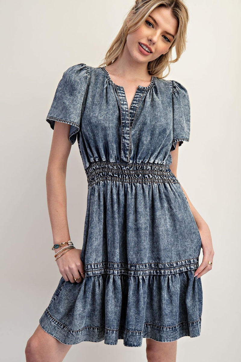 Ee:Some Mineral Washed Mini Dress in Denim S