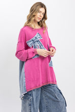 Load image into Gallery viewer, BlueVelvet OVERSIZED Mixed Media Top with Ribbon Bow Patches in Pink
