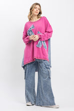 Load image into Gallery viewer, BlueVelvet OVERSIZED Mixed Media Top with Ribbon Bow Patches in Pink