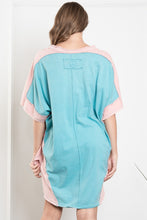 Load image into Gallery viewer, BlueVelvet OVERSIZED Contrasting Color Top with Embroidery Details in Blue-Salmon