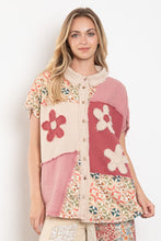 Load image into Gallery viewer, BlueVelvet Mixed Print Color Block Top with Flower Patches in Latte-Pink