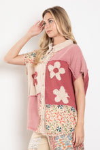 Load image into Gallery viewer, BlueVelvet Mixed Print Color Block Top with Flower Patches in Latte-Pink