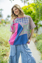Load image into Gallery viewer, BlueVelvet OVERSIZED Multi Contrast Top with Star Patches in Cobalt-Hot Pink