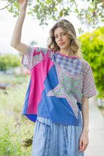 Load image into Gallery viewer, BlueVelvet OVERSIZED Multi Contrast Top with Star Patches in Cobalt-Hot Pink