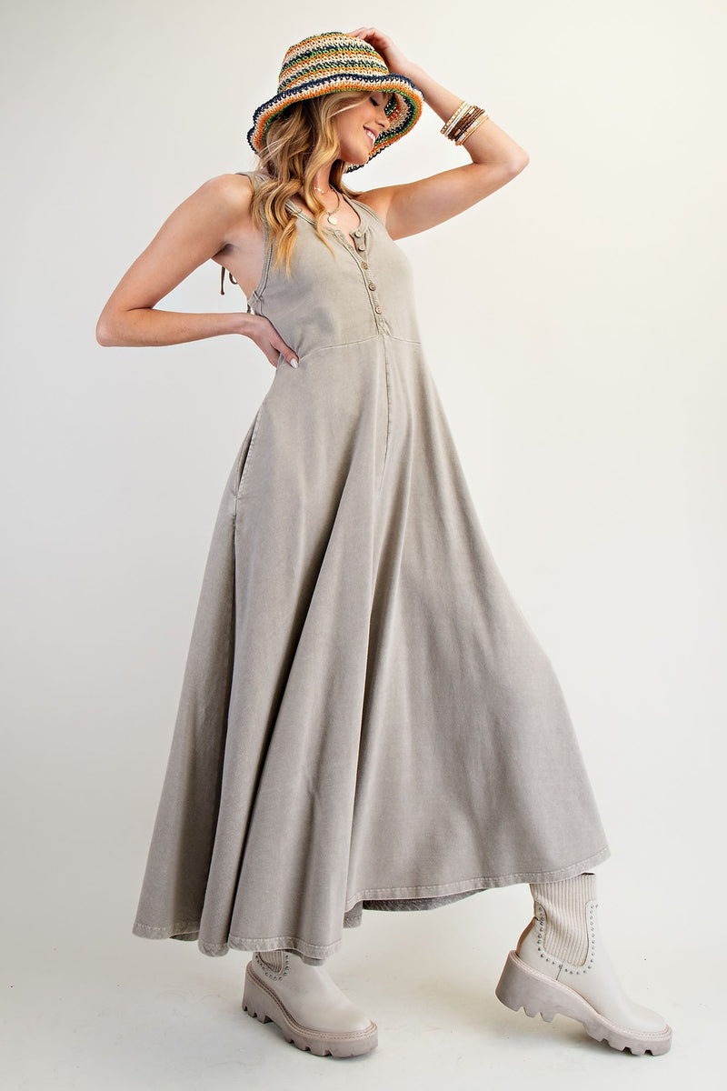 Easel Mineral Washed Solid Color Jumpsuit in Sage Grey – June Adel