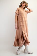 Load image into Gallery viewer, Easel Solid Color Knit Maxi Dress with Daisy Patches in Almond