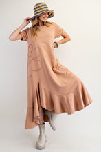 Load image into Gallery viewer, Easel Solid Color Knit Maxi Dress with Daisy Patches in Almond