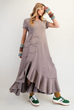 Load image into Gallery viewer, Easel Solid Color Mineral Washed Knit Maxi Dress with Daisy Patches in Ash