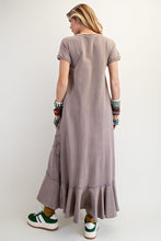 Load image into Gallery viewer, Easel Solid Color Mineral Washed Knit Maxi Dress with Daisy Patches in Ash