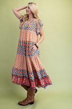 Load image into Gallery viewer, GiGio Mixed Print Tiered Midi Dress in Peach Mix