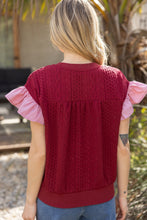Load image into Gallery viewer, VOY Cable Knit Top with Striped Cuffs and Large Bow Front in Red