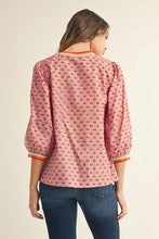 Load image into Gallery viewer, Jodifl Cherry Print Top with Multi Color Stripe Binding in Dusty Pink