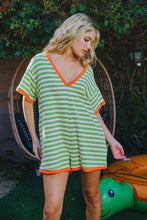 Load image into Gallery viewer, BucketList Striped Knit Romper in Green/Orange