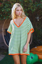 Load image into Gallery viewer, BucketList Striped Knit Romper in Green/Orange