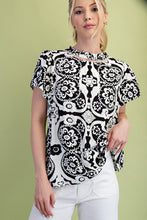 Load image into Gallery viewer, GiGio Two Toned Medallion Print Top in Black Mix