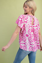 Load image into Gallery viewer, GiGio Two Toned Medallion Print Top in Fuchsia Mix