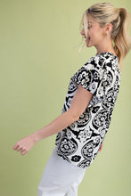 Load image into Gallery viewer, GiGio Two Toned Medallion Print Top in Black Mix