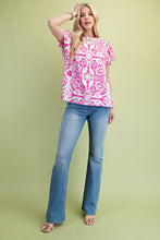 Load image into Gallery viewer, GiGio Two Toned Medallion Print Top in Fuchsia Mix