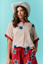 Load image into Gallery viewer, Fantastic Fawn OVERSIZED Contrasting Top with Star Patches in Crimson