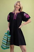Load image into Gallery viewer, GiGio Mini Dress with Embroidery in Black