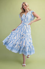 Load image into Gallery viewer, GiGio Mixed Print Elastic Waist Midi Dress in Sky Mix