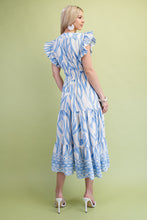 Load image into Gallery viewer, GiGio Mixed Print Elastic Waist Midi Dress in Sky Mix
