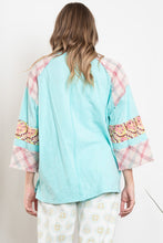 Load image into Gallery viewer, BlueVelvet Heart Peace Sign Patched Top in Turquoise Blue