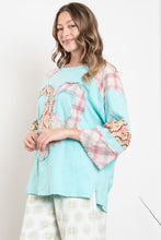 Load image into Gallery viewer, BlueVelvet Heart Peace Sign Patched Top in Turquoise Blue