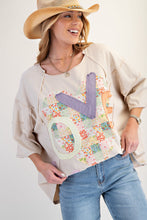 Load image into Gallery viewer, Easel OVERSIZED Heart and Love Patched Top in Light Khaki