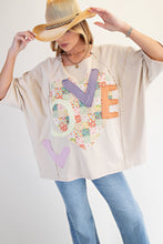 Load image into Gallery viewer, Easel OVERSIZED Heart and Love Patched Top in Light Khaki