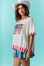 Load image into Gallery viewer, Fantastic Fawn OVERSIZED American Flag Sequin Front Top with Stripe Details in Red