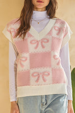 Load image into Gallery viewer, Oddi Checkered and Ribbon Bow Knit Sweater Vest in Pink/White Combo