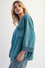 Load image into Gallery viewer, Easel Crochet Detailed Mineral Washed Top in Teal