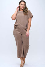 Load image into Gallery viewer, Yelete Corduroy Short Sleeve Top Cropped Pant Set in Khaki