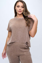 Load image into Gallery viewer, Yelete Corduroy Short Sleeve Top Cropped Pant Set in Khaki