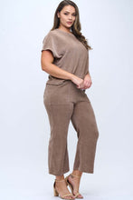 Load image into Gallery viewer, Yelete Corduroy Short Sleeve Top Cropped Pant Set in Khaki