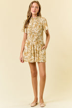 Load image into Gallery viewer, Doe & Rae Textured Floral Print Romper in Lemon/Sage