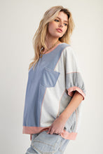 Load image into Gallery viewer, Easel OVERSIZED Terry Knit Color Block Top in Denim Grey
