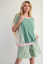 Load image into Gallery viewer, Easel OVERSIZED Terry Knit Color Block Top in Sage