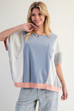 Load image into Gallery viewer, Easel OVERSIZED Terry Knit Color Block Top in Denim Grey