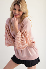 Load image into Gallery viewer, Easel Terry Knit Top with Organza Bubble Sleeves in Vintage Rose