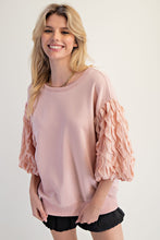 Load image into Gallery viewer, Easel Terry Knit Top with Organza Bubble Sleeves in Vintage Rose