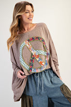 Load image into Gallery viewer, Easel OVERSIZED Melangie Dolman Top with Peace Sign Patch in Mushroom