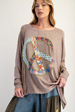 Load image into Gallery viewer, Easel OVERSIZED Melangie Dolman Top with Peace Sign Patch in Mushroom